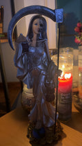 Half human half skull Santa Muerte